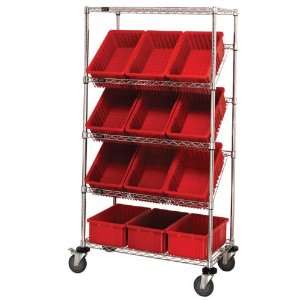  Mobile Wire Slanted Shelving Unit 18 x 36 x 63H, 5 Shelves 