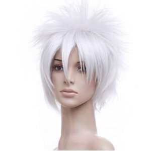  Spiky White Short Length Anime Cosplay Wig Costume: Toys 