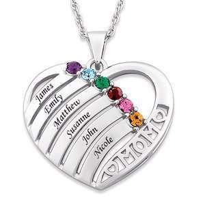  Mothers Birthstone & Name Heart Necklace   Personalized 