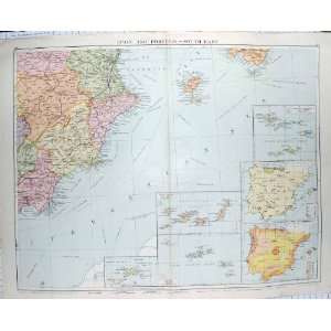  BACON MAP 1894 SPAIN PORTUGAL MADEIRA CANARY VERDE