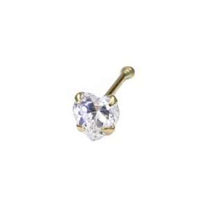  14KT Gold Nose Bone 2.5mm Clear Heart CZ 22G FREE Nose Ring 
