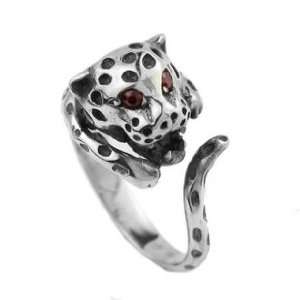 Fashion Steampunk Red Eye Leopard Grain 925 Sterling Silver Oxide Ring 