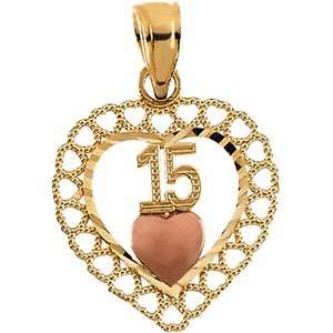   Two Tone 15th Birthday Heart Pendant 15x14.5mm   JewelryWeb: Jewelry
