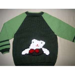  Hand Made Knit Wool Sweater in Green Strip Design for Boys 