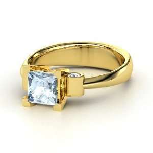   Ring, Princess Aquamarine 14K Yellow Gold Ring with Diamond Jewelry