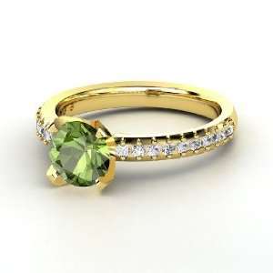 Sabrina Ring, Round Green Tourmaline 14K Yellow Gold Ring with Diamond 