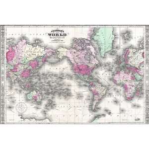  1865 Map of the World on Mercator Projection   24x36 