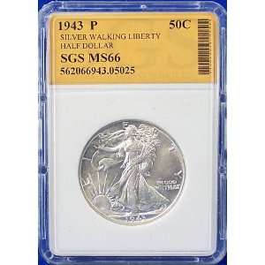  1943 P MS66 Silver Walking Liberty Half Dollar Graded by 
