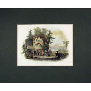  1840 Hand Coloured Print View Cottage Thun Dancing: Home 