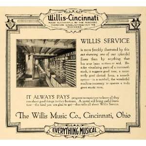 1916 Ad Willis Music Company Cincinnati Store Service   Original Print 