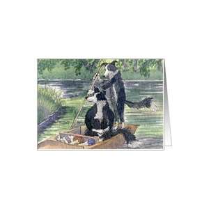  border collie, dog, messing about on the river, blank card 