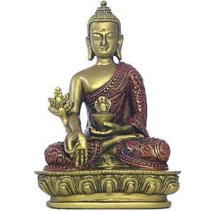  Nepali Medicine Buddha Statue, Gold and Red   O 080GR 