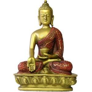  Nepali Buddha in Wish Giving Pose Statue, Gold and Red   O 