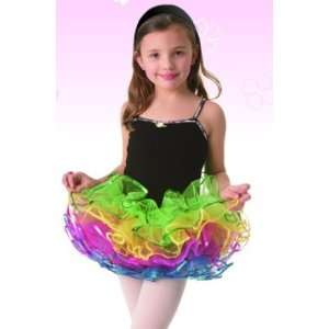   Rainbow Tutu Black Leotard Dress Girls Dance Costume L: Toys & Games