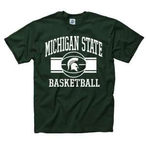  Michigan State Spartans Green Wide Stripe Basketball T 