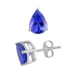  14K White Gold Pear 1.84 CTS Stud Earrings: Jewelry