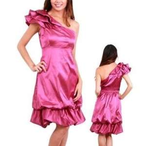  Fuchsia One Shoulder Party Dress 
