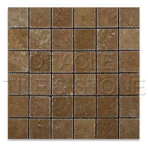 Noce Travertine 2 X 2 Tumbled Mosaic Tile on Mesh  