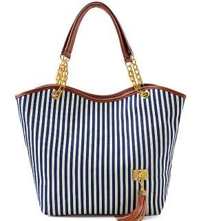 Navy Stripes Canvas Shoulder Bag Tote Hobo Handbag N3  