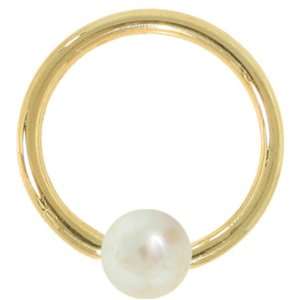   Genuine Pearl 14kt Yellow Gold Captive Bead Ring   3mm Pearl: Jewelry