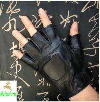 Soft real leather half finger hole driving gloves black  