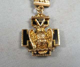 Vtg Masonic Scottish Rite Folding Fob & Chain 10K Gold  