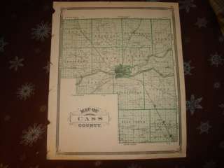 1876 CASS COUNTY LOGANSPORT INDIANA ANTIQUE MAP RARE NR  