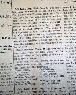 SCOFIELD UT Utah Mine Mining Explosion 1900 Newspaper  