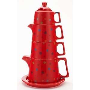  Yedi Houseware Classic Coffee and Tea Tower Tea Set, Red 