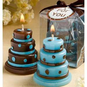  Baby Shower Favors : Blue and Brown Wedding Cake Candle 