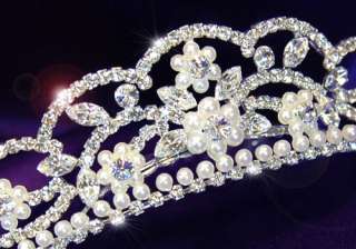 Bridal Pageant Crystal Faux Pearl Tiara T1058  