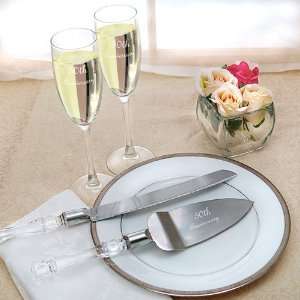   50th Wedding Anniversary Flutes and Cake Server Set: Kitchen & Dining