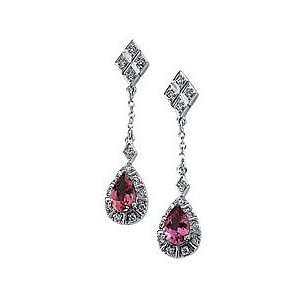 Alluring Pear Shape Pink Tourmaline & Diamond Dangling Post Earrings 