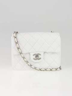 Chanel White Quilted Lambskin Leather Mini Flap Bag  