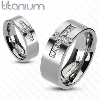 Solid titanium mens ring Cross Paved Multi CZs wedding band 