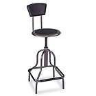 Diesel Industrial Stool with Back, High Base, Black Leather Seat/Back 