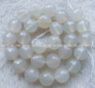 14mm Natural White Agate Faceted Round Beads 15  