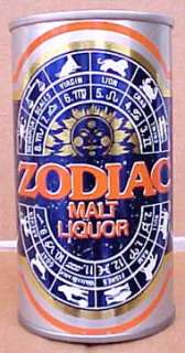 ZODIAC MALT LIQUOR, Beer Can, Astrology Signs, ILLINOIS  
