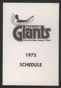 1975 Phoenix GIANTS Pocket Baseball Schedule  
