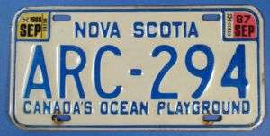 1988 NOVA SCOTIA CAR LICENSE PLATE #ARC294  