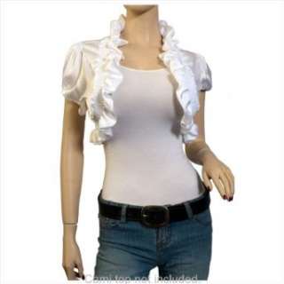    Plus Size Ruffled Collar Cropped Wrap Shrug Bolero White Clothing