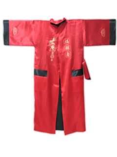 Red&black Mens Two Face kimono robe gown with Dragon  