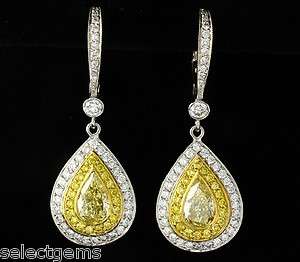  NATURAL UNTREATED CANARY YELLOW DIAMOND PLATINUM DROP EARRINGS  