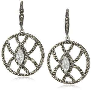 Judith Jack Sterling Silver, Marcasite and Cubic Zirconia Circle Drop 