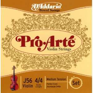  DAddario J56 4/4M Pro Arte Nylon violin Strings, Medium 