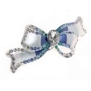    Blue Ribbon Swirl Crystal Hair Clip Barrette Jewelry: Beauty
