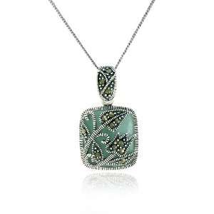   Silver Marcasite Flowers and Jade Square Pendant, 18 Jewelry