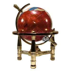   Pearl Swirl Ocean Mini Table Top Gemstone World Globe with Gold Tripod