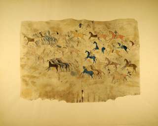 1938 Hand Painted Lithograph Native American Horse Capture Yanktonnais 