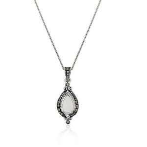    Sterling Silver Marcasite and Mother of Pearl Necklace: Jewelry
